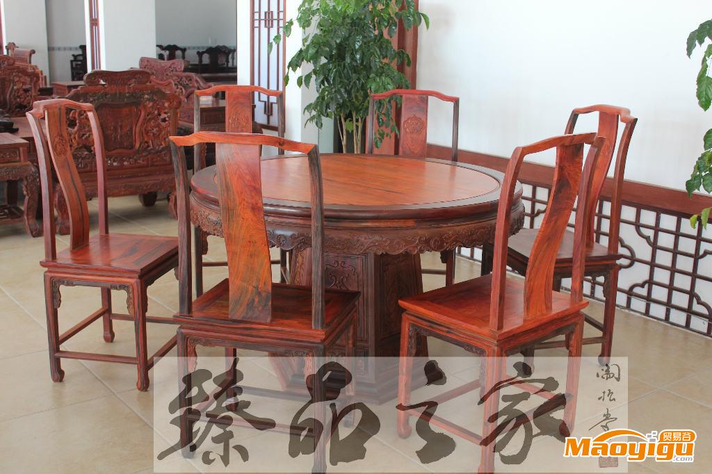 供應(yīng)紅酸枝圓餐桌 圓餐桌七件套 古典家具 仿古家具 明清家具